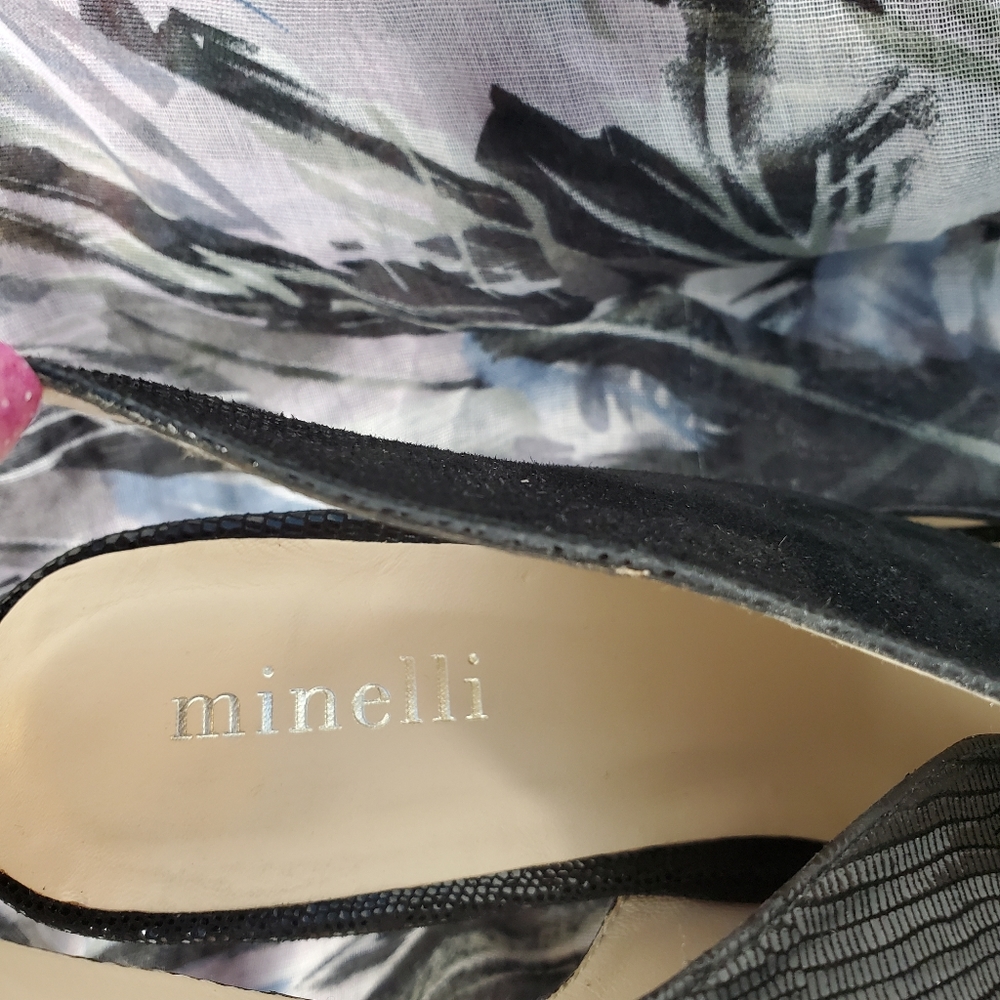 Minelli Black Open Toe Slingback Split Front Heels - image 6